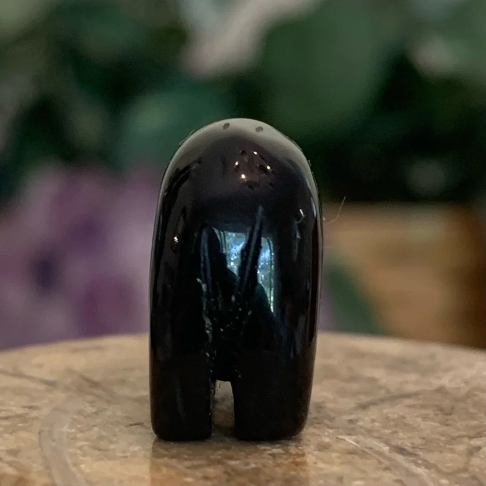Vintage Carved Obsidian Black Bear Fetish Pendant Bead Detailed Drilled Mini .9